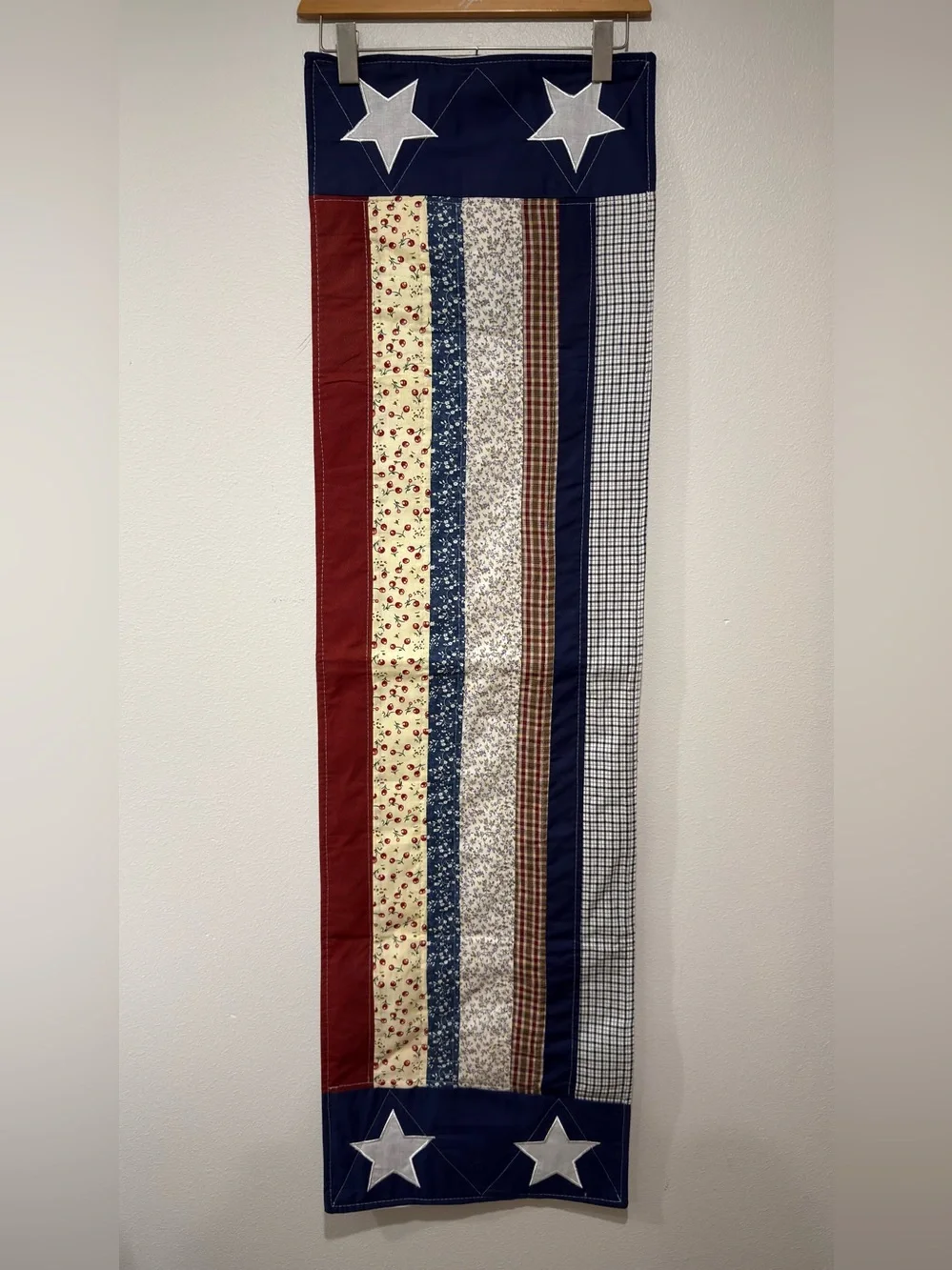 Patriotic Patchwork Quilted Table Runner Wall Hanger  Decor Fourth Of July